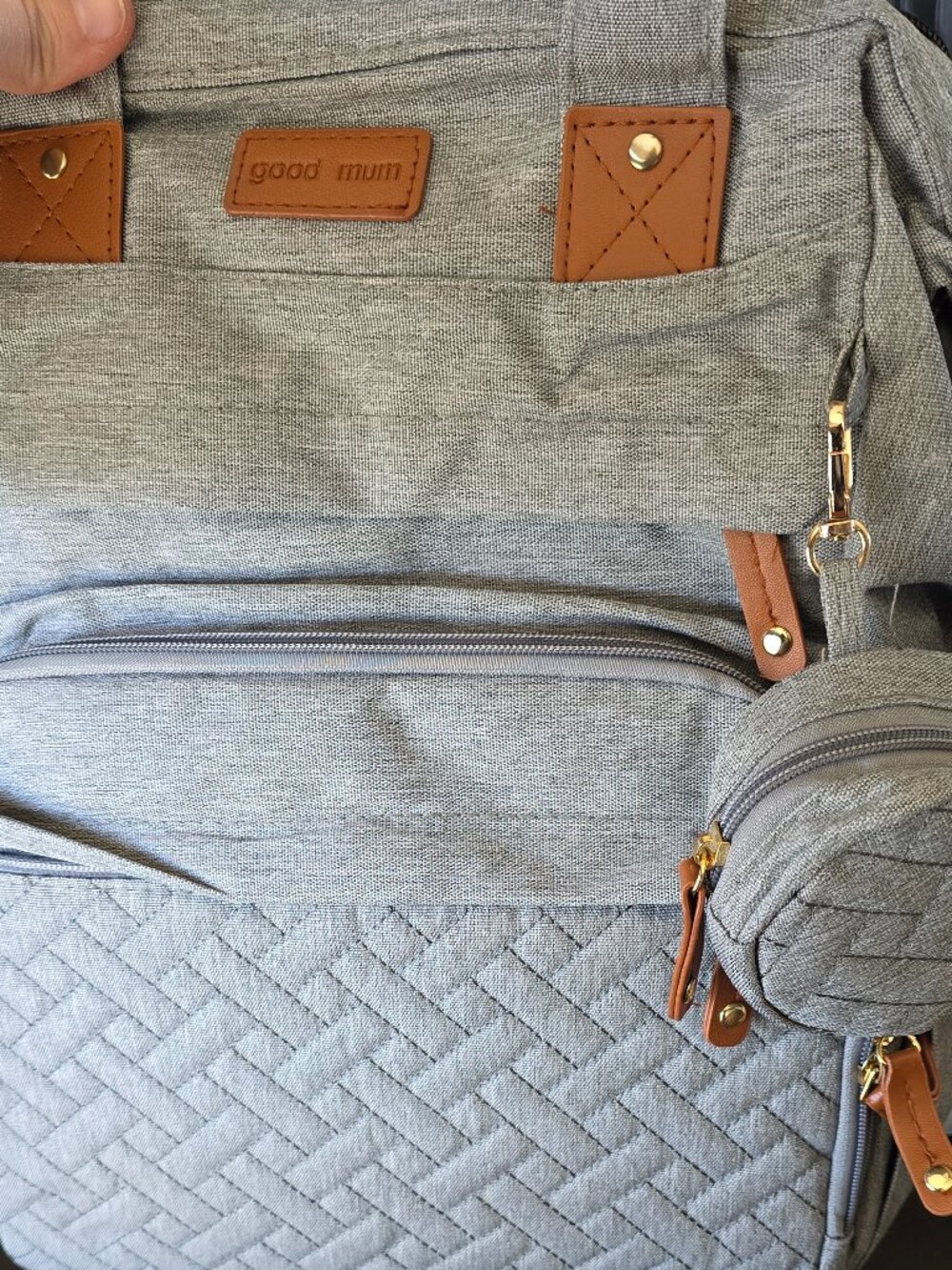 Good Mum Diaper Bag Backpack 3-in-1 Changing Gray Quilted ORGANIZED Pockets